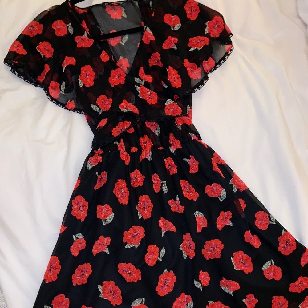 Zara Black and Red Floral Dress